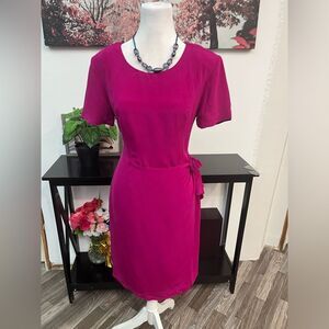 Pat Argenti women Wrap Dress Size 6 Round Neck Short Sleeve Zipper Back silk
